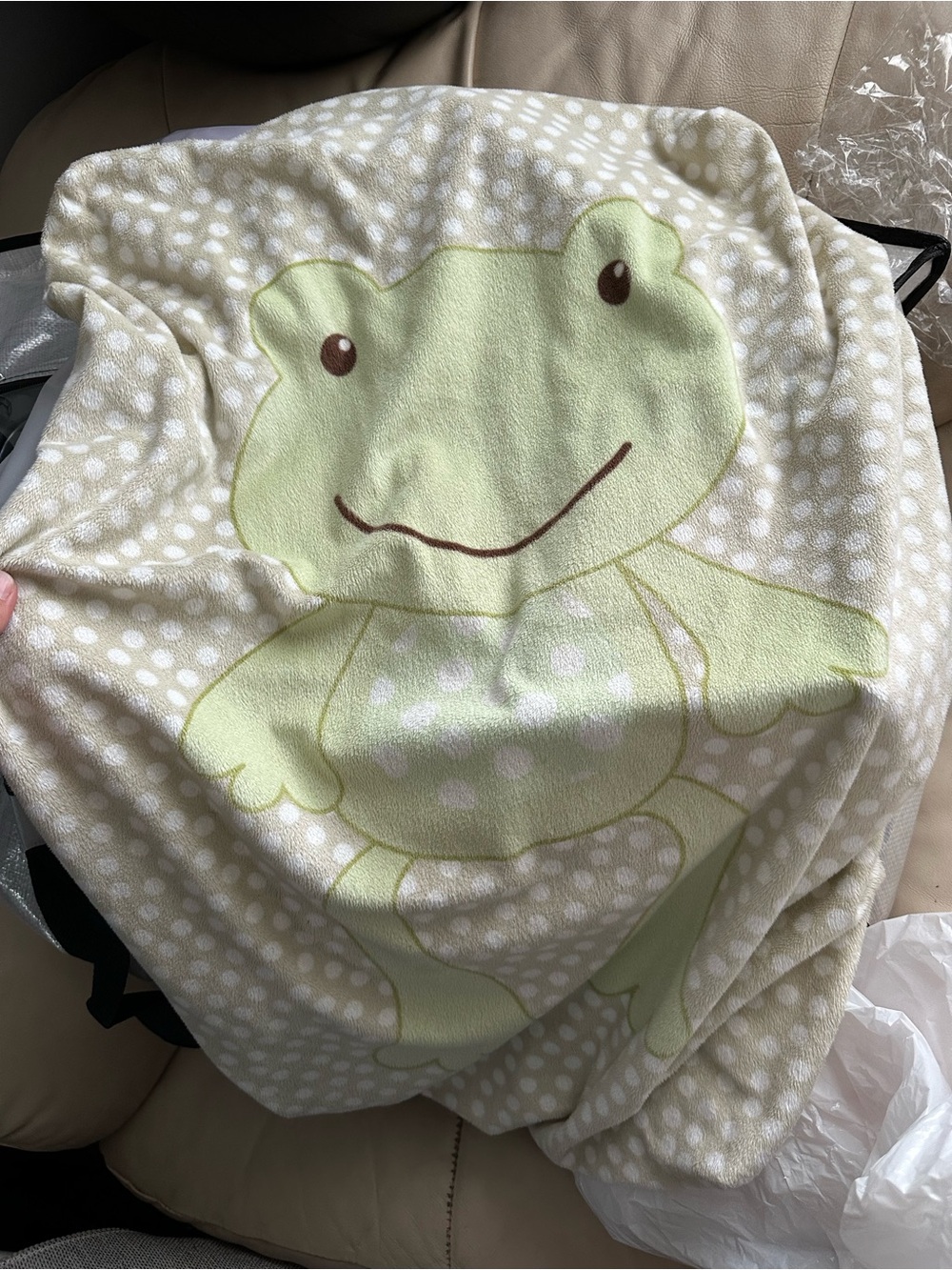 Frog polka dot Plush Baby changing cushion cover  - Light Green & Cream